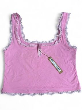 SKIMS Pink Lace-Trim Bandeau Tank